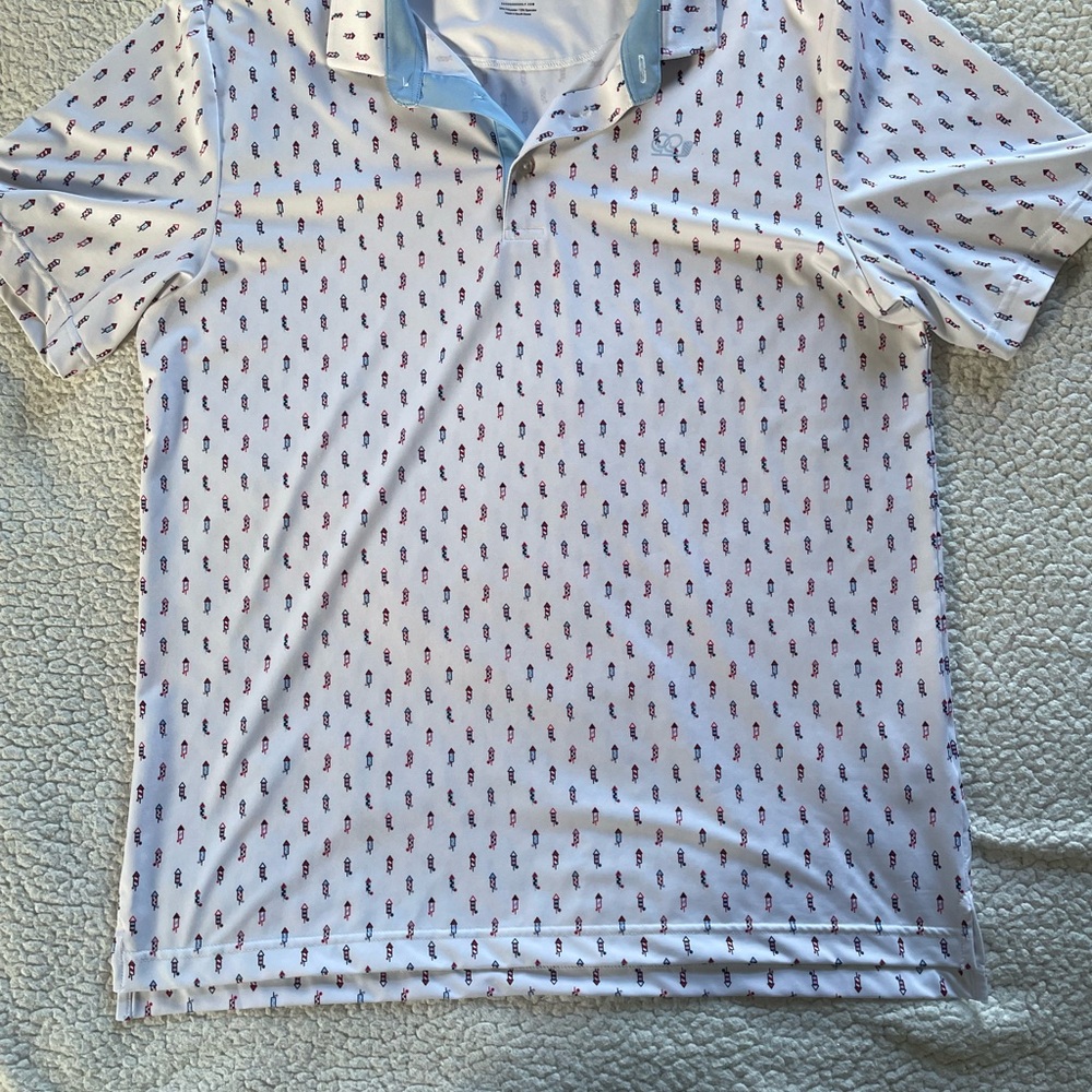 Men's White Good Good Fireworks Patterned Polo Shirt